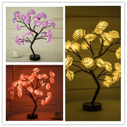 Rose Flower Lamp USB Battery Operated LED Table Lamp Bonsai Tree Night Lights Garland Bedroom Decoration Lights Home Decor