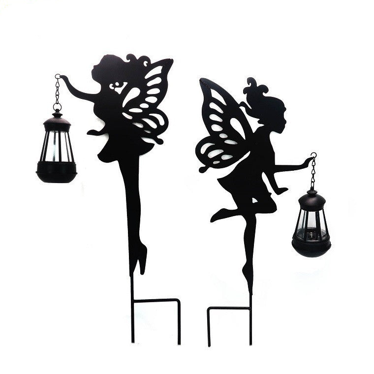 Wrought Iron Solar Lamp Girl Lantern Garden Decoration Ground Plug Landscape Light LED Hollow Solar Fairy Lantern Ground Plug