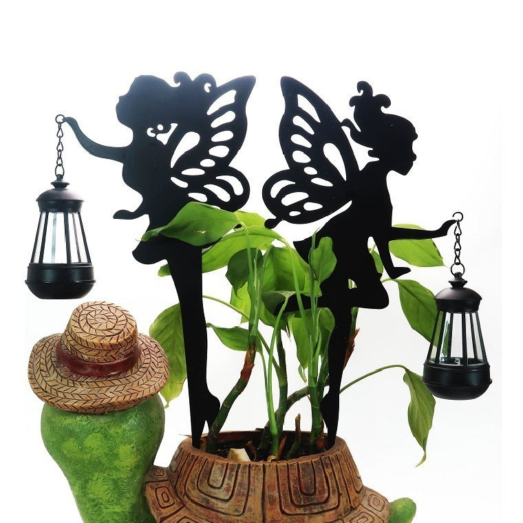 Wrought Iron Solar Lamp Girl Lantern Garden Decoration Ground Plug Landscape Light LED Hollow Solar Fairy Lantern Ground Plug