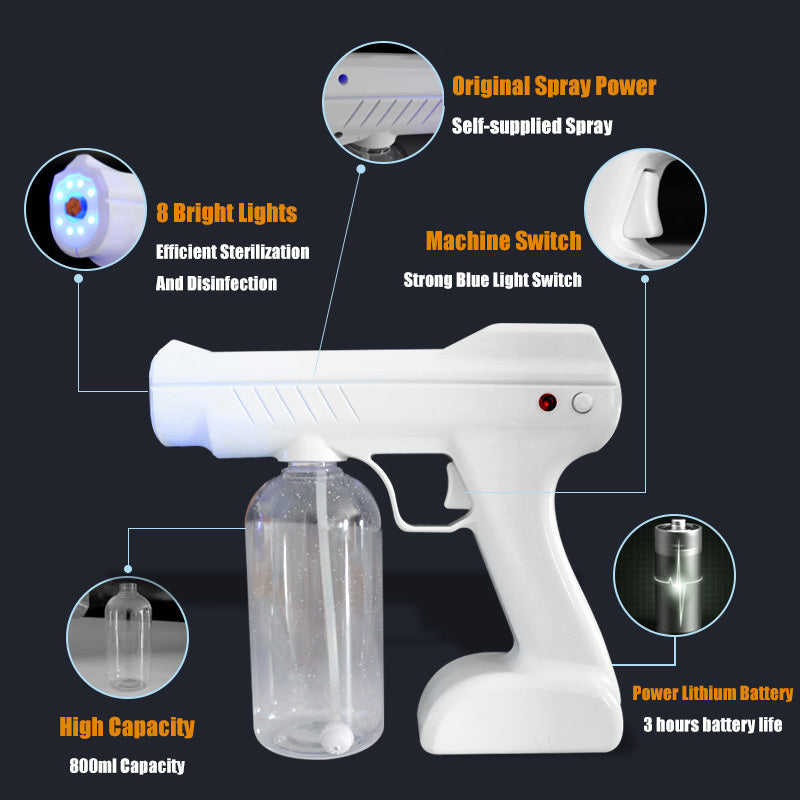 Blue Light Atomizing Spray Gun Handheld Wireless Atomizing Fogger Disinfection Sprayer Nano Sprayer Household Supplies