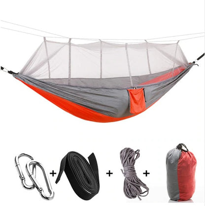 Outdoor Parachute Cloth Hammock Couble with Mosquito Net Light Portable Army Green Insect-proof Camping Aerial Tent