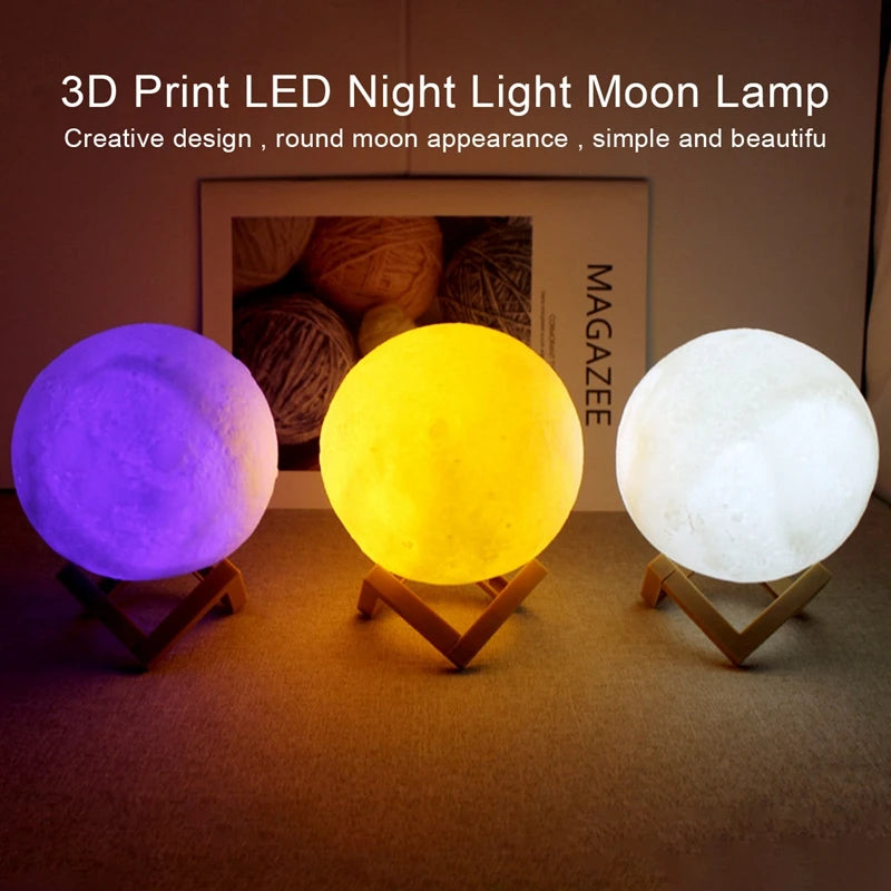 Battery Powered Moon Lamp LED Night Light With Stand