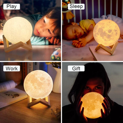 Battery Powered Moon Lamp LED Night Light With Stand