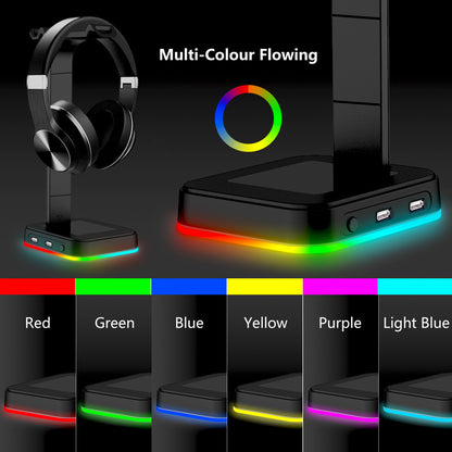 Desktop Gamer 2 In 1 RGB Headphone Stand Power Strip Desk Gaming Headset Holder With 2 USB Charging Earphone Hanger